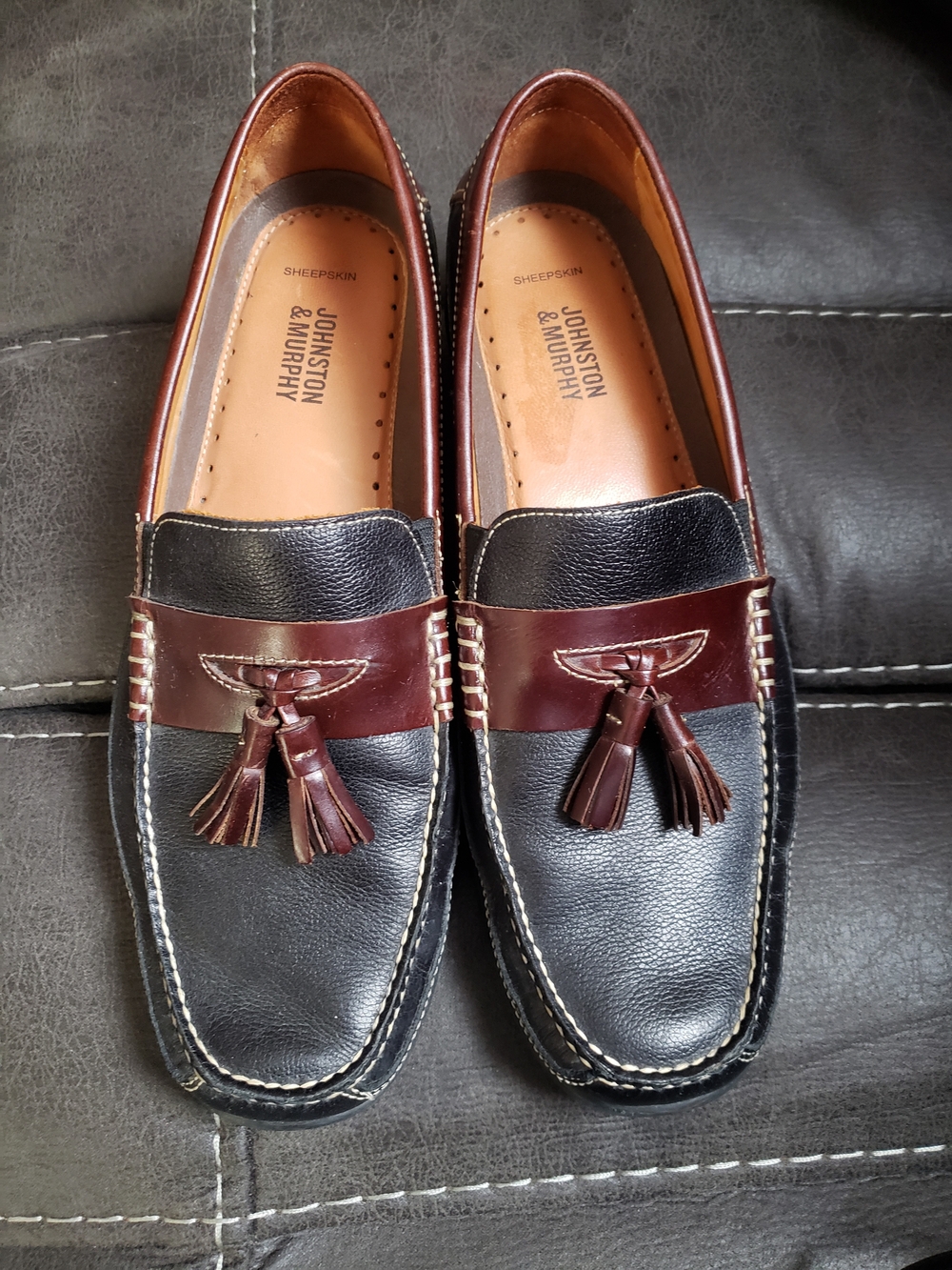 Johnston & Murphy Black and Brown Tassel Moccasin Loafers